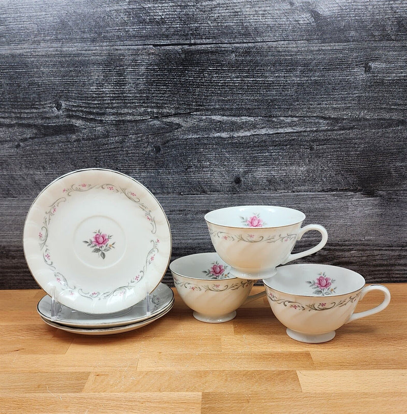 Load image into Gallery viewer, Royal Swirl Saucer Tea Cup Set of 3 Pink Rose Flower Fine China Japan Coffee Mug