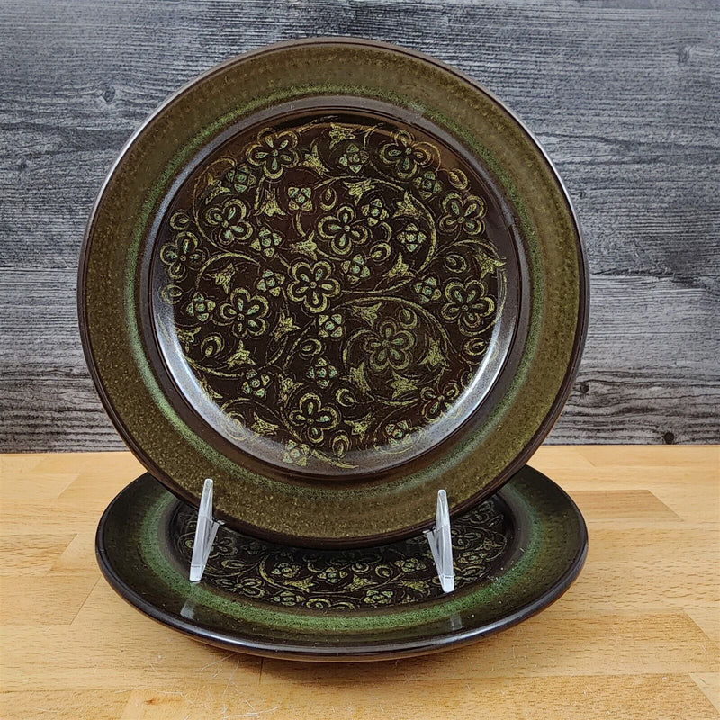 Load image into Gallery viewer, Franciscan Madeira Brown 2 Salad Plate Set 8 1/2 Olive Green USA TV Stamp Vtg