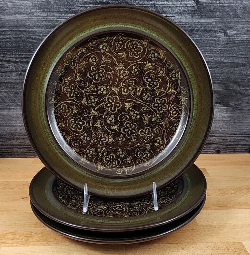 Load image into Gallery viewer, Franciscan Madeira Brown 3 Dinner Plate Set 10 1/2" USA TV Stamp Olive Green Vtg