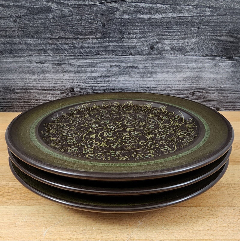 Load image into Gallery viewer, Franciscan Madeira Brown 3 Dinner Plate Set 10 1/2" USA TV Stamp Olive Green Vtg