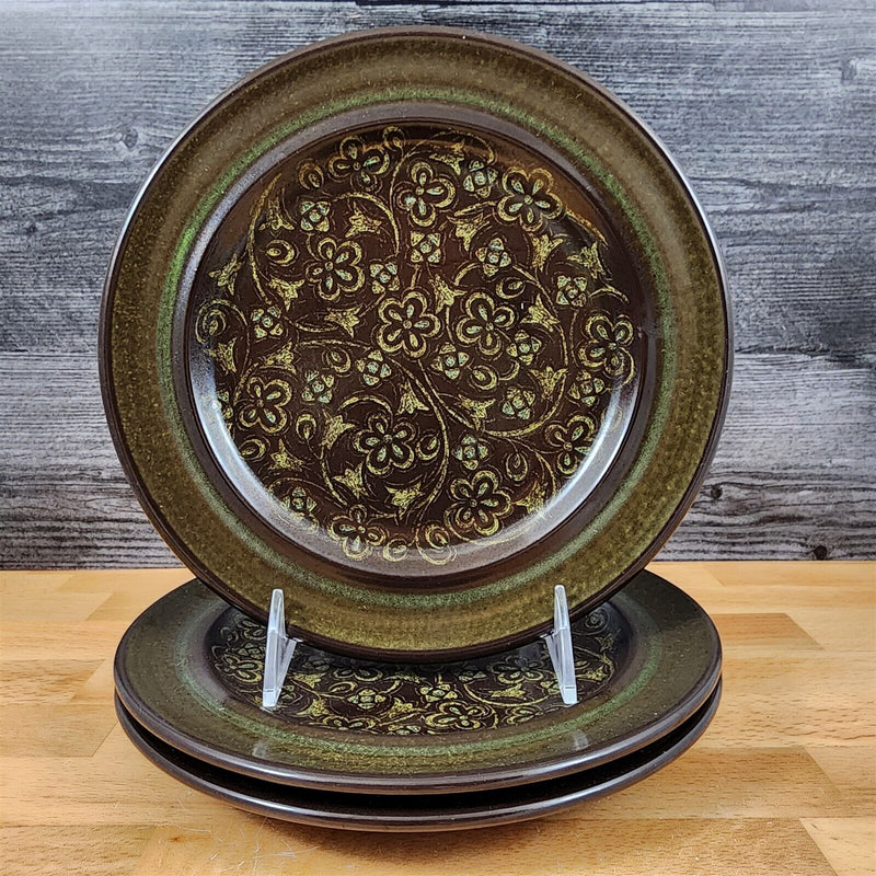 Load image into Gallery viewer, Franciscan Madeira Brown 3 Salad Plate Set 8 1/2 USA TV Stamp Olive Green Vtg