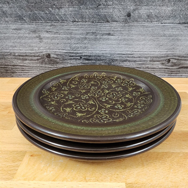 Load image into Gallery viewer, Franciscan Madeira Brown 3 Salad Plate Set 8 1/2 USA TV Stamp Olive Green Vtg