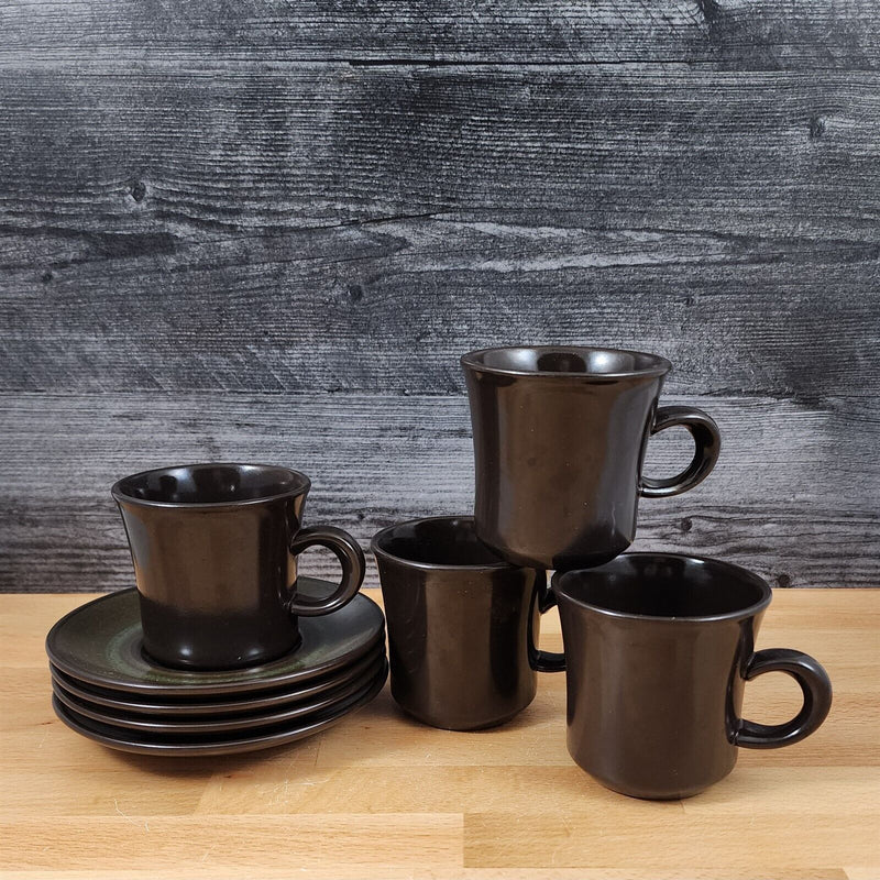 Load image into Gallery viewer, Franciscan Madeira Brown 4 Tea Cups & Saucer Set Olive Green 8 oz Mug Vtg