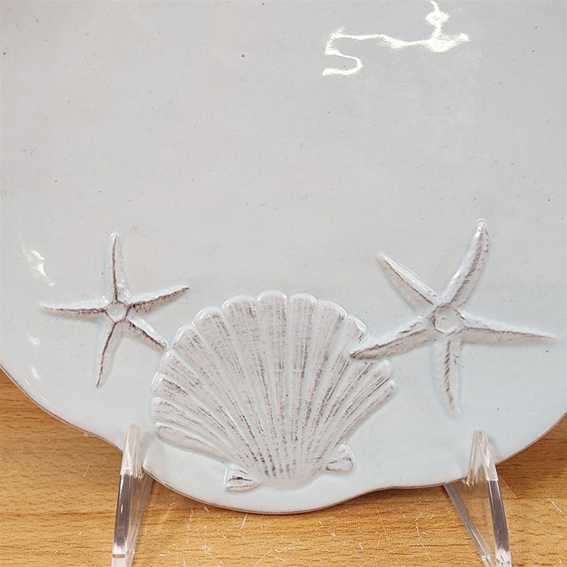 Load image into Gallery viewer, Laguna Coastal Seafoam Blue Serving Tray Salad Plate Ceramic Sea Shell Blue Sky