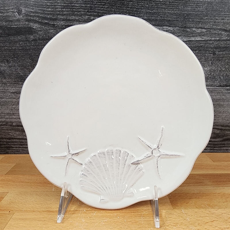 Load image into Gallery viewer, Laguna Coastal White Tray Serving Salad Plate Round Ceramic Sea Shell Blue Sky