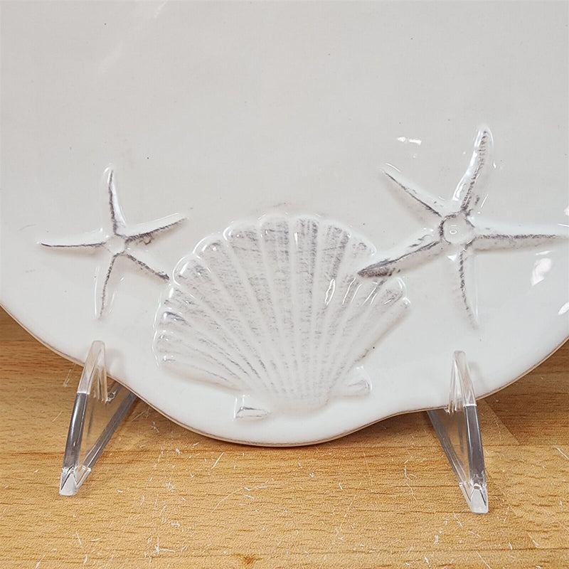 Load image into Gallery viewer, Laguna Coastal White Tray Serving Salad Plate Round Ceramic Sea Shell Blue Sky
