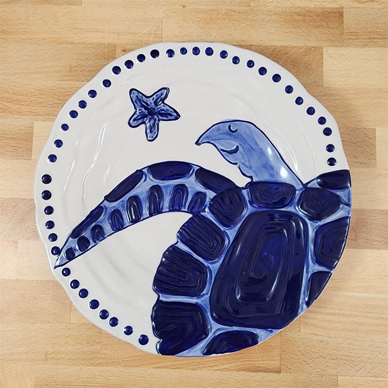 Load image into Gallery viewer, Blue Magic Sea Turtle Plate Embossed 10" Round Platter Nautical by Blue Sky
