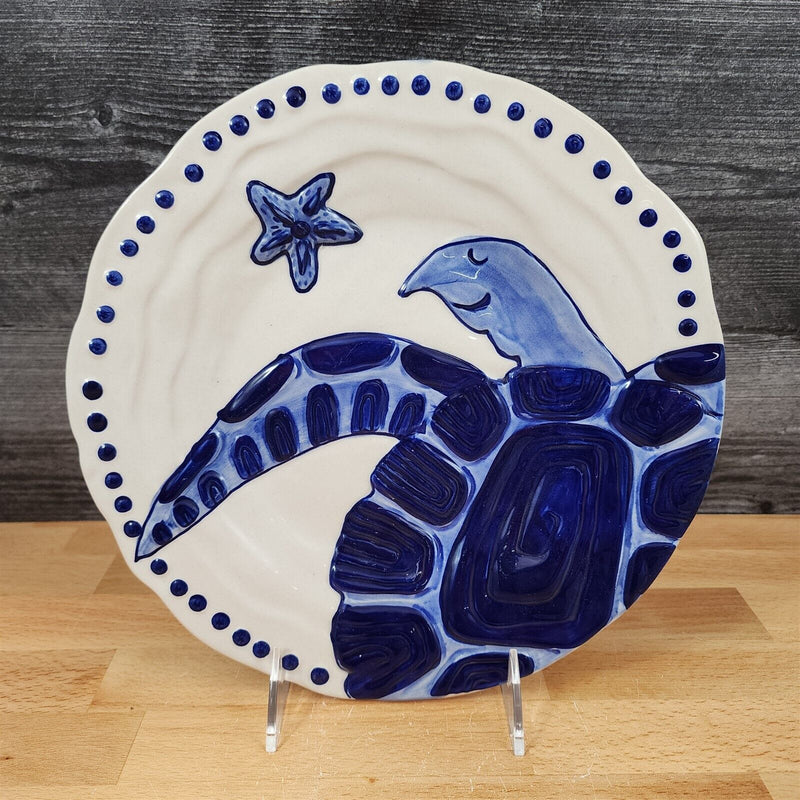 Load image into Gallery viewer, Blue Magic Sea Turtle Plate Embossed 10" Round Platter Nautical by Blue Sky