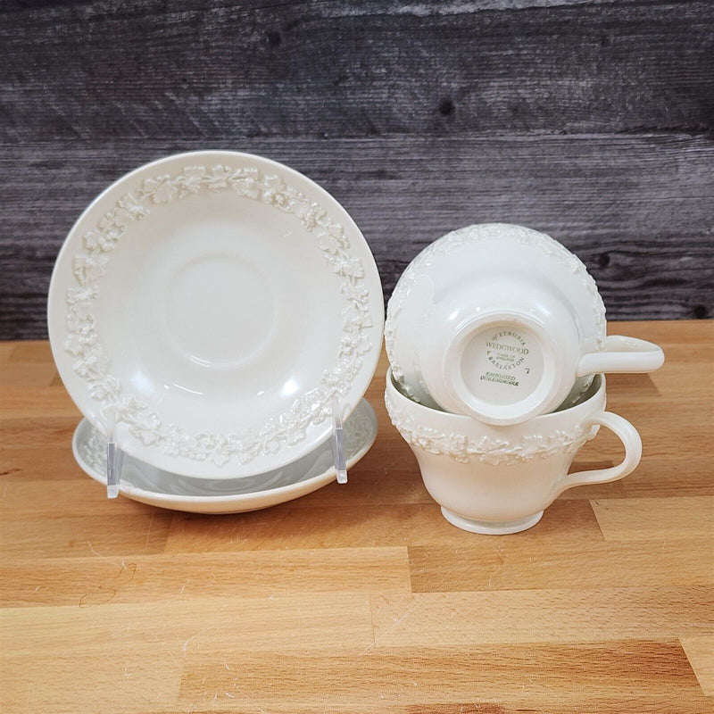 Load image into Gallery viewer, Wedgwood Cream Tea Cup & Saucer 2 Set Embossed Mug Queens Ware Etruria Barlaston