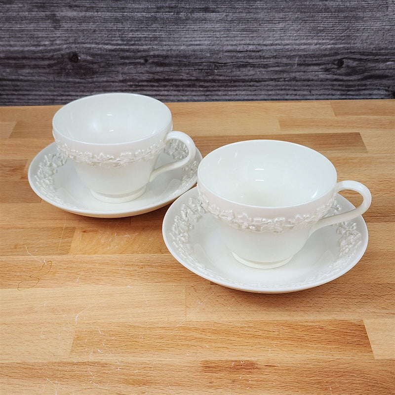 Load image into Gallery viewer, Wedgwood Cream Tea Cup & Saucer 2 Set Embossed Mug Queens Ware Etruria Barlaston