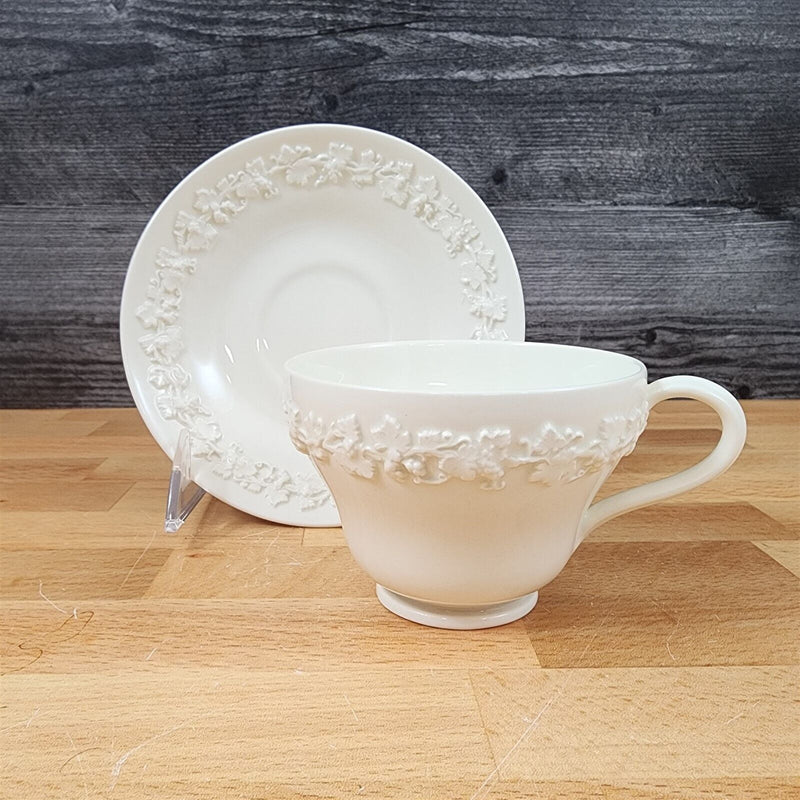 Load image into Gallery viewer, Wedgwood Cream Tea Cup & Saucer 2 Set Embossed Mug Queens Ware Etruria Barlaston