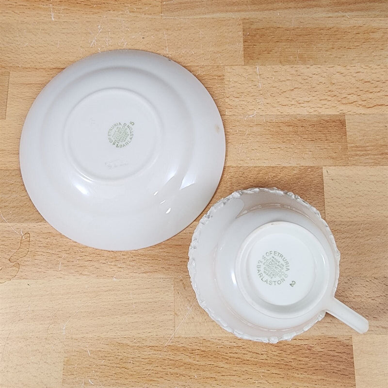 Load image into Gallery viewer, Wedgwood Cream Tea Cup & Saucer 2 Set Embossed Mug Queens Ware Etruria Barlaston