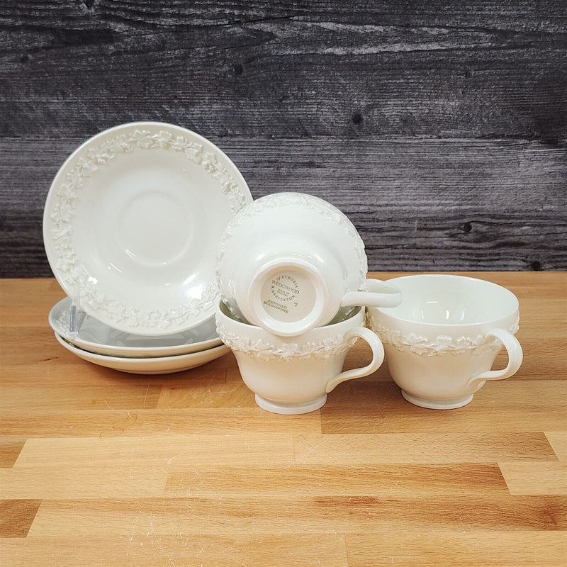 Load image into Gallery viewer, Wedgwood Cream Tea Cup & Saucer 3 Set Embossed Mug Queens Ware Etruria Barlaston