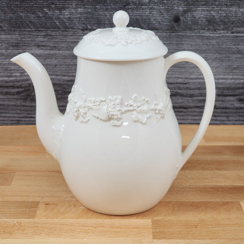 Load image into Gallery viewer, Wedgwood Cream Coffee Pot & Lid Plain Edge Embossed Queen Ware Etruria Barlaston