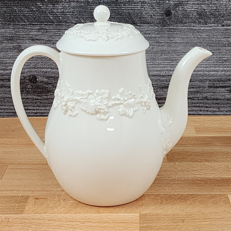 Load image into Gallery viewer, Wedgwood Cream Coffee Pot & Lid Plain Edge Embossed Queen Ware Etruria Barlaston