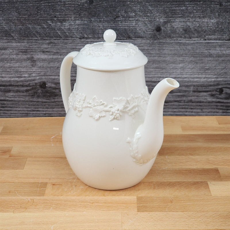 Load image into Gallery viewer, Wedgwood Cream Coffee Pot & Lid Plain Edge Embossed Queen Ware Etruria Barlaston