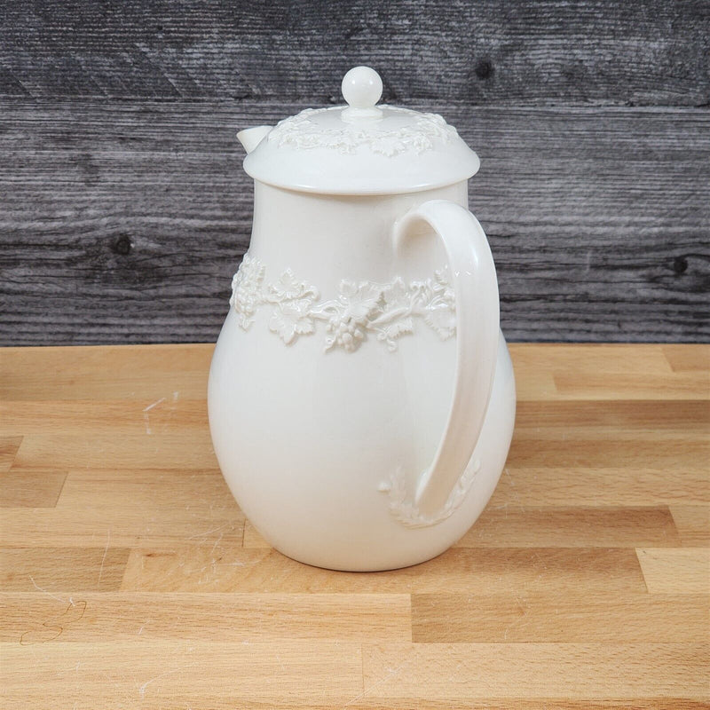 Load image into Gallery viewer, Wedgwood Cream Coffee Pot & Lid Plain Edge Embossed Queen Ware Etruria Barlaston