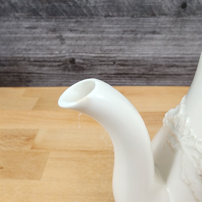 Load image into Gallery viewer, Wedgwood Cream Coffee Pot & Lid Plain Edge Embossed Queen Ware Etruria Barlaston