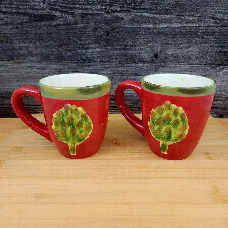 Load image into Gallery viewer, Artichoke Set of 2 Coffee or Tea Mug Jeweled Veg 16oz (473ml) Red and Green Cup