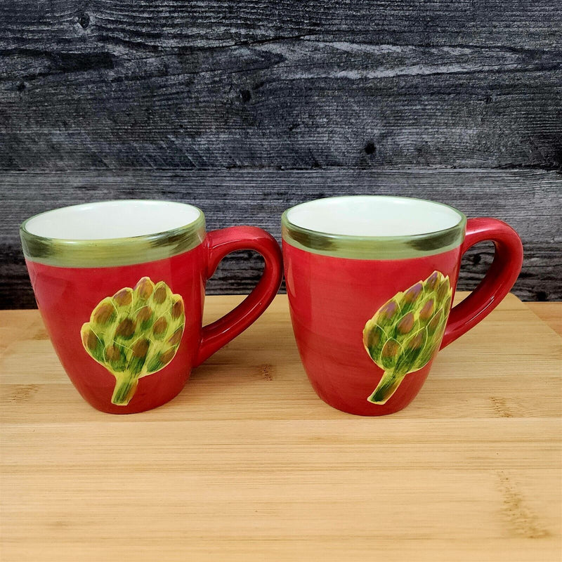 Load image into Gallery viewer, Artichoke Set of 2 Coffee or Tea Mug Jeweled Veg 16oz (473ml) Red and Green Cup