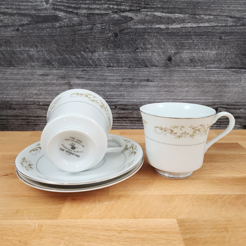 Load image into Gallery viewer, Springtime 2 Saucer & Cup Set for Tea or Coffee Mug Ceramic International Silver