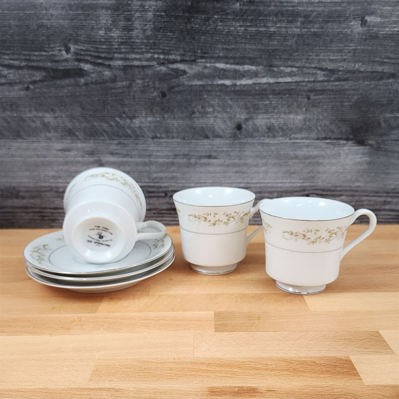 Load image into Gallery viewer, Springtime 3 Saucer & Cup Set for Tea or Coffee Mug Ceramic International Silver