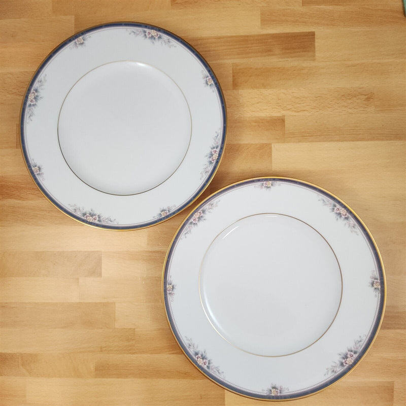 Load image into Gallery viewer, Noritake Ontario Dinner Plates Set of 2 Blue Gold Band Pink Flowers 10.5" 3763