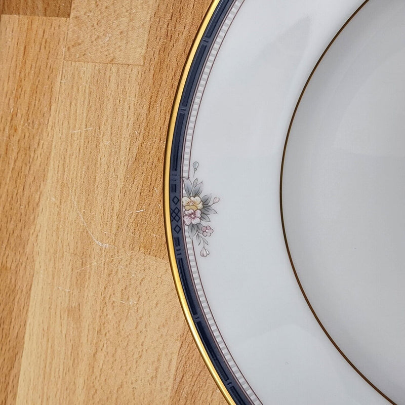 Load image into Gallery viewer, Noritake Ontario Dinner Plates Set of 2 Blue Gold Band Pink Flowers 10.5" 3763