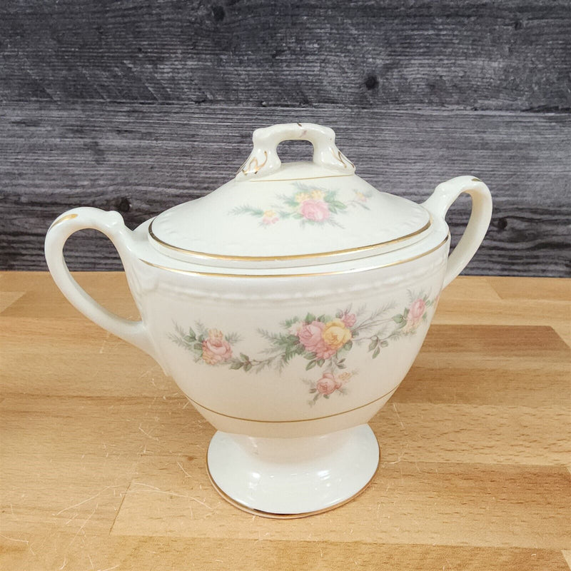 Load image into Gallery viewer, Homer Laughlin Countess Georgian Eggshell Sugar Bowl Yellow & Pink Flowers E49N5