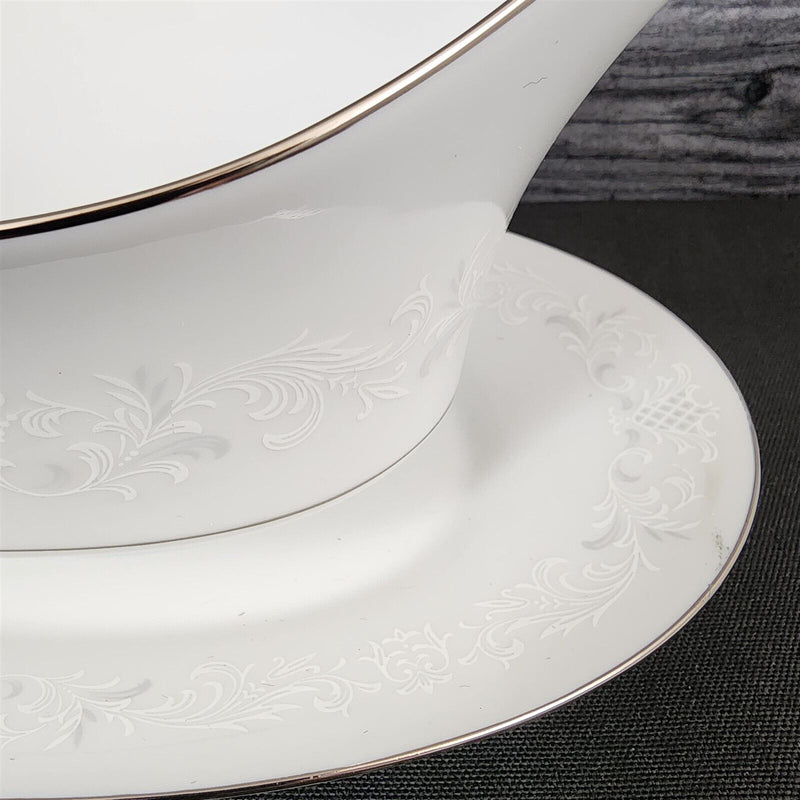 Load image into Gallery viewer, Sango Florence Gravy Boat with Attached Under Plate Gray Scrolls Japan 3646