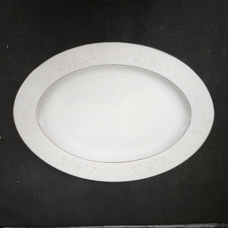 Load image into Gallery viewer, Sango Florence Platter Oval 12" Serving Plate Gray Scrolls Japan 36465 Dishware