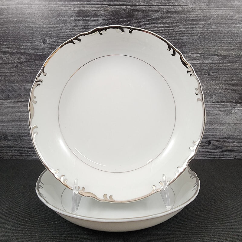 Load image into Gallery viewer, Mikasa Marlboro Set 2 Soup Coupes Verge Scalloped Platinum Border White Bowl