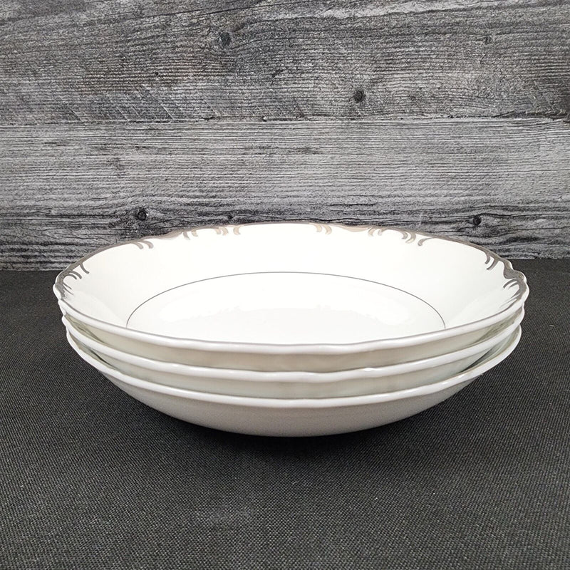 Load image into Gallery viewer, Mikasa Marlboro Set 2 Soup Coupes Verge Scalloped Platinum Border White Bowl