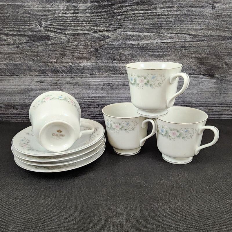 Load image into Gallery viewer, Sango Flower Garden Saucer & Tea Cup 4 Set Coffee Mug Oxford Pink Blue Ceramic