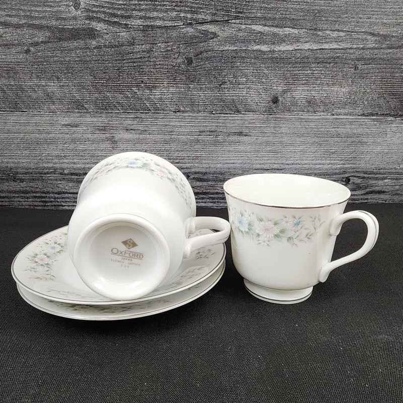 Load image into Gallery viewer, Sango Flower Garden Saucer & Tea Cup 2 Set Coffee Mug Oxford Pink Blue Ceramic