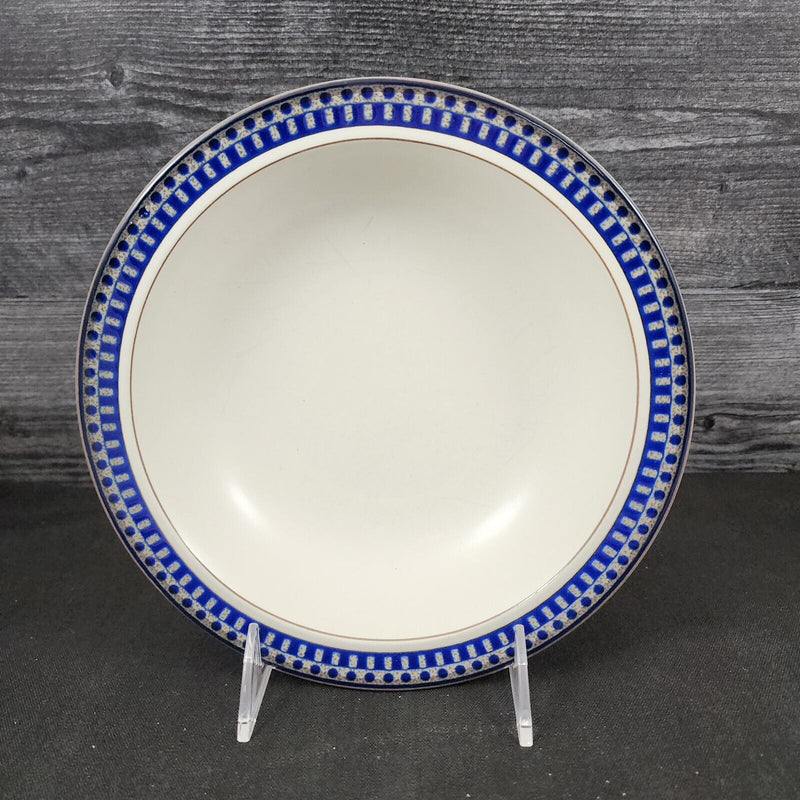 Load image into Gallery viewer, Mikasa Potters Touch Soup Bowl Aztec Blue Gray Geometric Rim Coupe Dishware