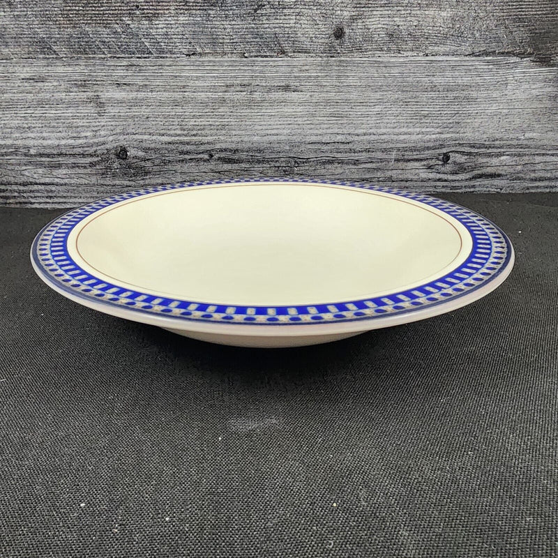 Load image into Gallery viewer, Mikasa Potters Touch Soup Bowl Aztec Blue Gray Geometric Rim Coupe Dishware