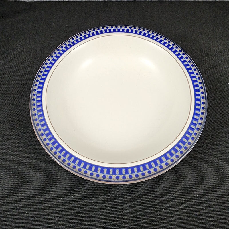 Load image into Gallery viewer, Mikasa Potters Touch Soup Bowl Aztec Blue Gray Geometric Rim Coupe Dishware