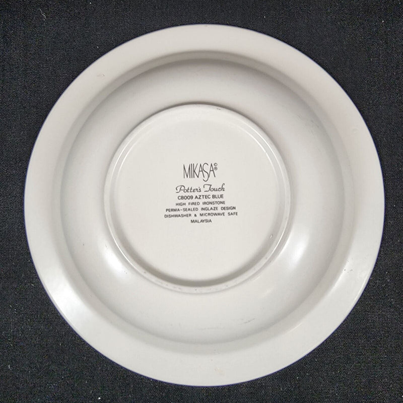 Load image into Gallery viewer, Mikasa Potters Touch Soup Bowl Aztec Blue Gray Geometric Rim Coupe Dishware