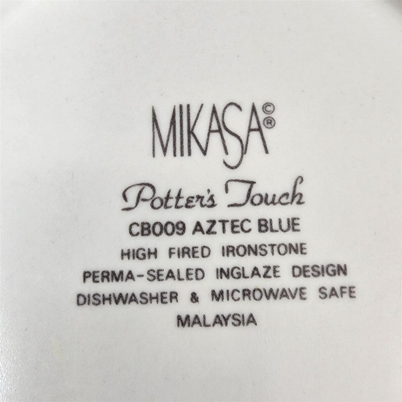 Load image into Gallery viewer, Mikasa Potters Touch Soup Bowl Aztec Blue Gray Geometric Rim Coupe Dishware