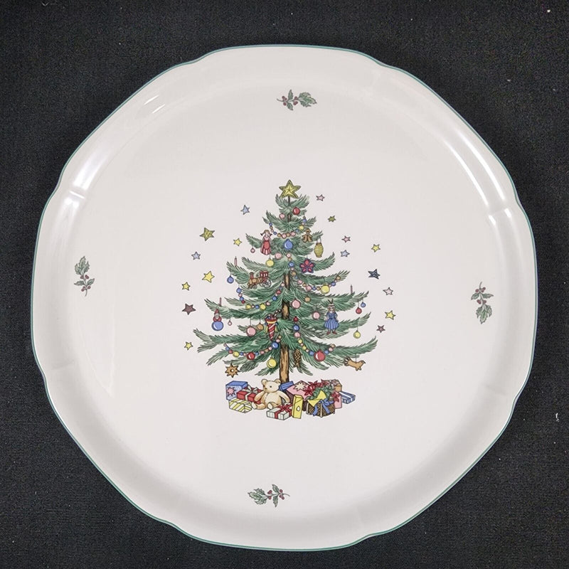 Load image into Gallery viewer, Nikko Cake Plate 11" Happy Holidays Christmas Tree Stars Presents Dishware
