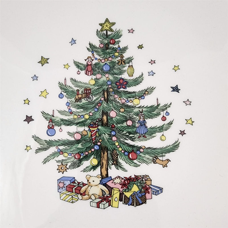 Load image into Gallery viewer, Nikko Cake Plate 11" Happy Holidays Christmas Tree Stars Presents Dishware