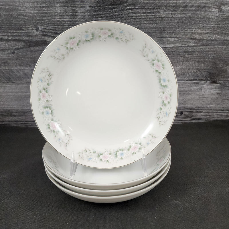 Load image into Gallery viewer, Sango Flower Garden Set of 4 Soup Coupe Bowl 7 5/8" Oxford Pink Blue Ceramic 535