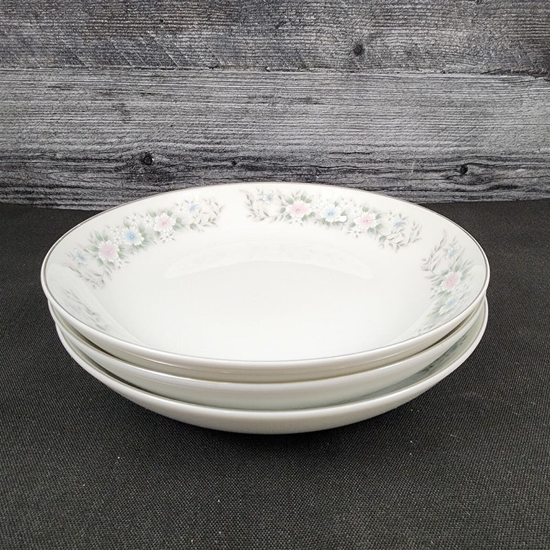 Load image into Gallery viewer, Sango Flower Garden Set of 3 Soup Coupe Bowl 7 5/8" Oxford Pink Blue Ceramic 535