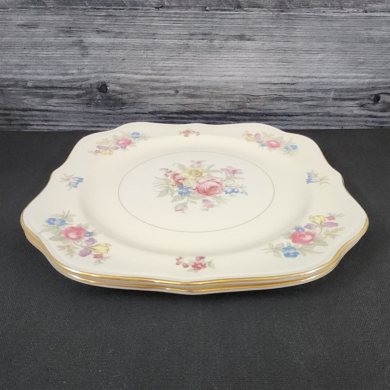 Load image into Gallery viewer, Homer Laughlin Dresden Square Salad 2 Plate Set Eggshell Nautilus Floral 8” USA