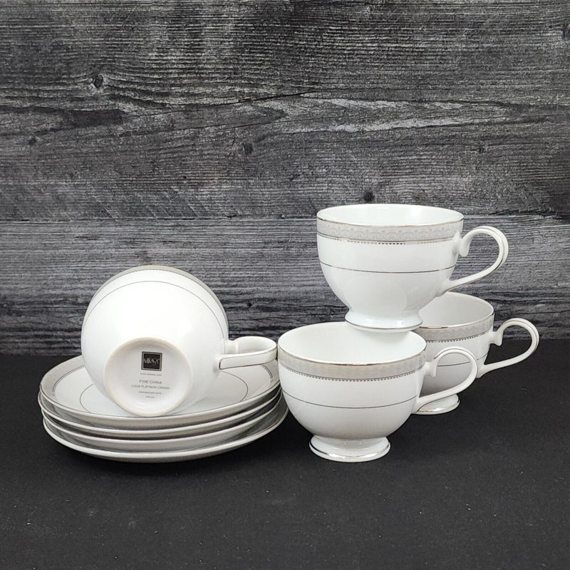 Load image into Gallery viewer, Mikasa Platinum Crown Tea Cup & Saucer Set of 4 Coffee Mug Ceramic White L3428