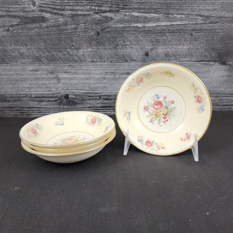 Load image into Gallery viewer, Homer Laughlin Dresden Dessert Bowl Set of 4 Eggshell Nautilus Floral 5 1/4” USA