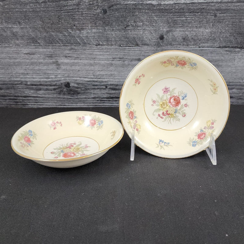 Load image into Gallery viewer, Homer Laughlin Dresden Dessert Bowl Set of 2 Eggshell Nautilus Floral 5 1/4” USA