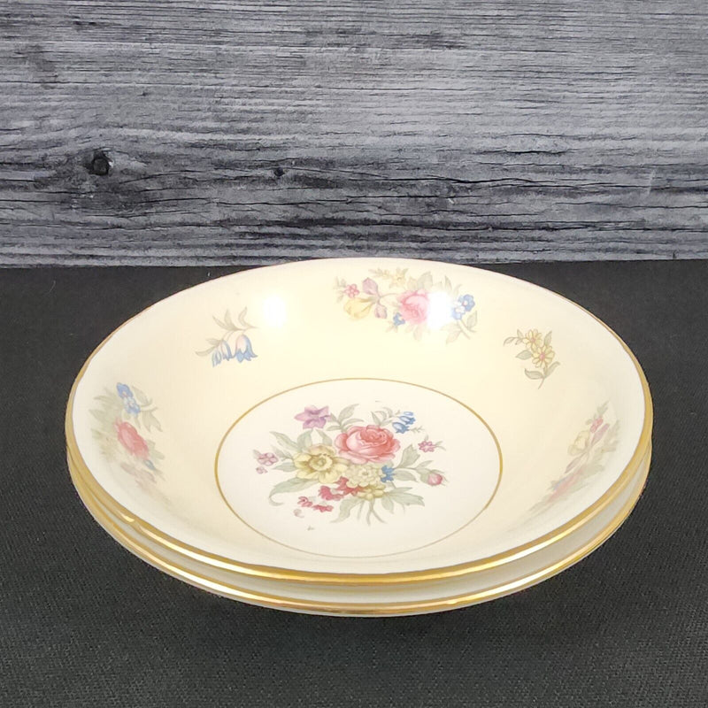 Load image into Gallery viewer, Homer Laughlin Dresden Dessert Bowl Set of 2 Eggshell Nautilus Floral 5 1/4” USA