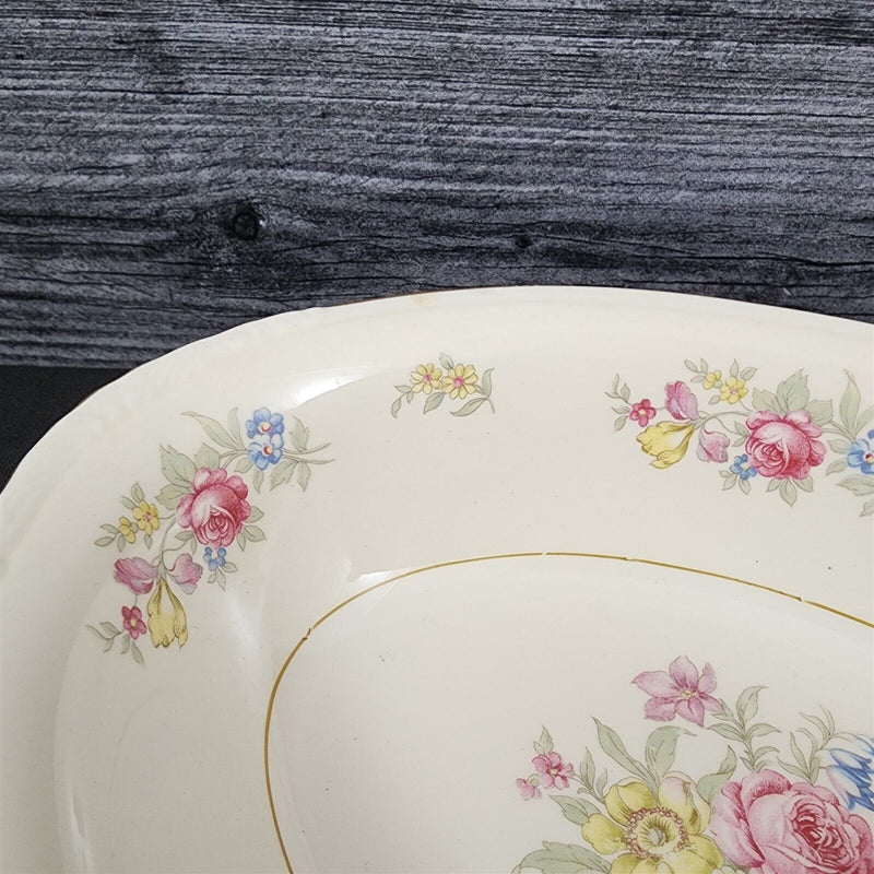 Load image into Gallery viewer, Homer Laughlin Dresden Vegetable Bowl Oval 9 3/8" Eggshell Nautilus Floral USA